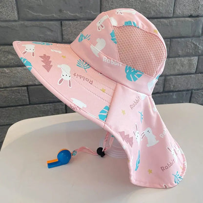 Anti UV Kids Summer Baby Sun Hat Bucket Cap With Whistle For Girls Boys Outdoor Neck Ear Cover Beach Cap