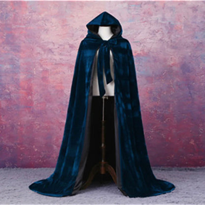 Adult Child Velvet Hooded Cape New Adult Halloween Hooded Cloak Velvet Witches Princess Black Red Velvet Hooded