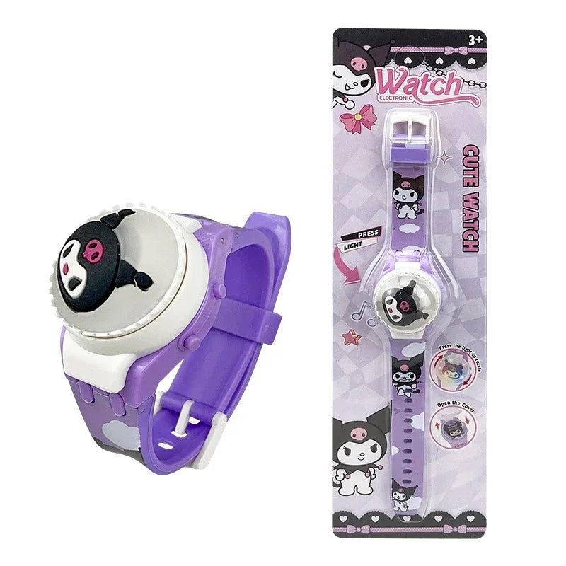 New Spiderman Kids Watches For Boys Cartoon Hello Kitty Stitch Children Rotate Watch with Flash Light Sanrio Girls Toys Clock