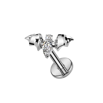 PUTITUP F136 Titanium Halloween Bat Earrings Vampire Style Inlaid Zirconia Gothic Ear Bone Lip Stud Body Piercing Jewellery