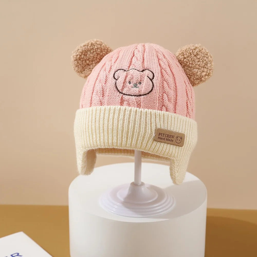 Baby  Hat Cute Bear Ear Protection Hat Children Winter Thickened Warm Knitted Korean Version Of The Baby Hat