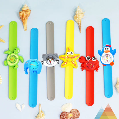 Boys Girls Watches Baby Kindergarten Party Gift Children Study Time Toy Wristwatches Slap Bracelet Clock Cartoon Kids Watches 22