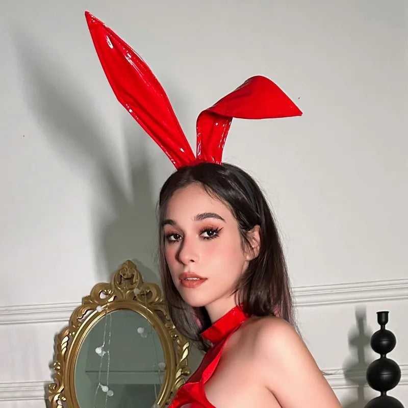3colors Bunny Ears Headband Leather Rabbit Ear Hairband for Cosplay Halloween Party Hairstyling Accessories Christmas Photo Prop