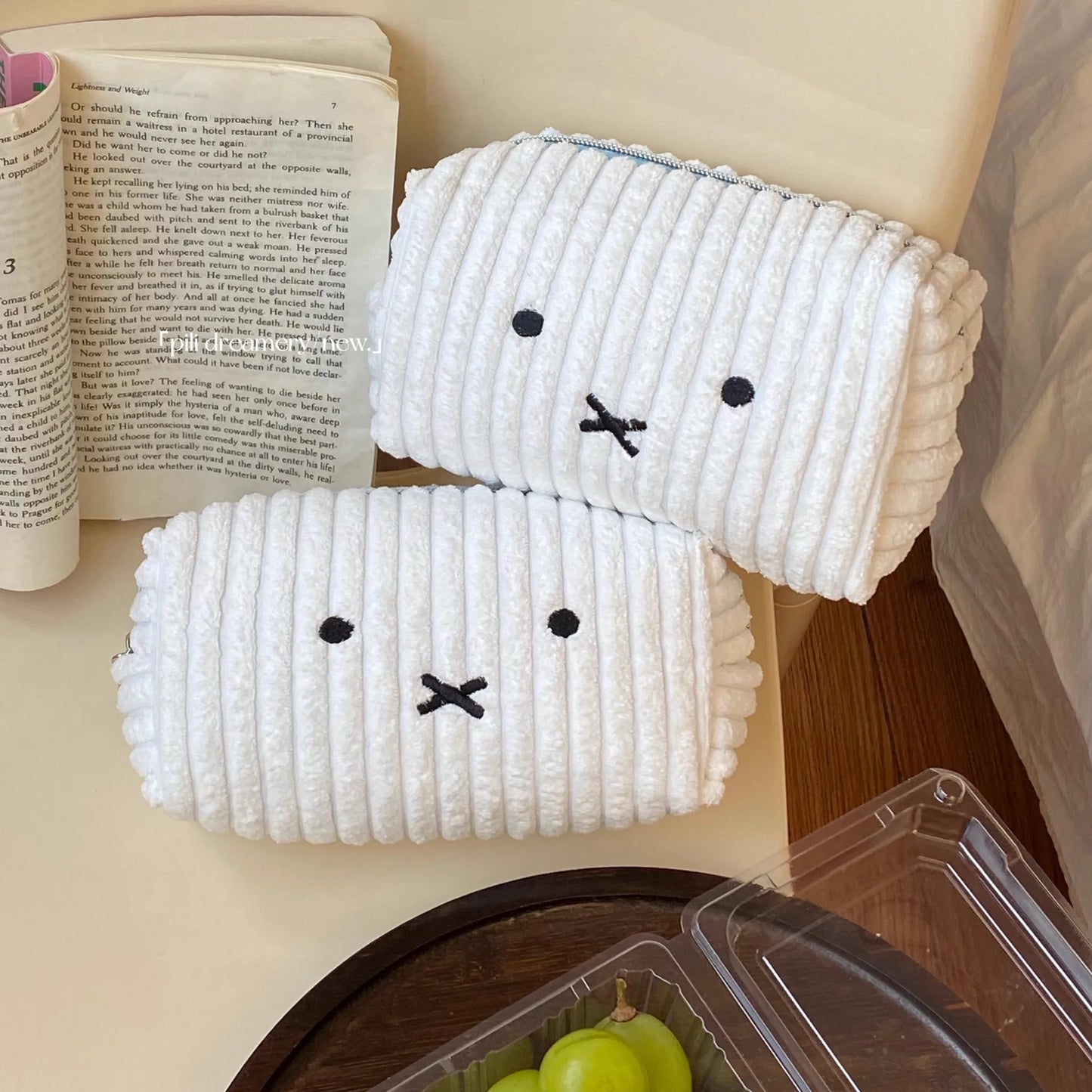 Kawaii Miffy Striped Large Capacity Student Stationery Storage Bag Portable Miffy Cosmetic Bag Makeup Storage Bag Birthday Gifts