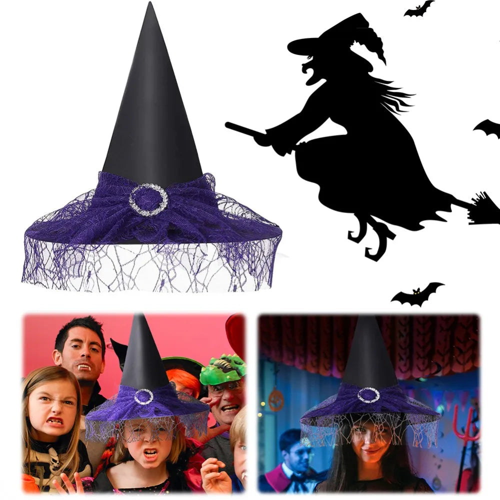 Halloween Witch Hat Decoration Props Reusable Witches Hats Cloth Adult Children Cosplay Hat Prop Party Cosplay Polyester Taffeta
