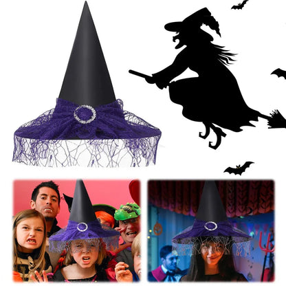 Halloween Witch Hat Decoration Props Reusable Witches Hats Cloth Adult Children Cosplay Hat Prop Party Cosplay Polyester Taffeta