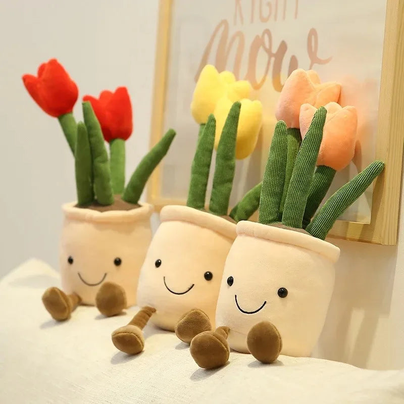 Lifelike Tulip Plant 33CM Plush Soft Plush Stuffed Toys Potted Flower Tulip Bookshelf