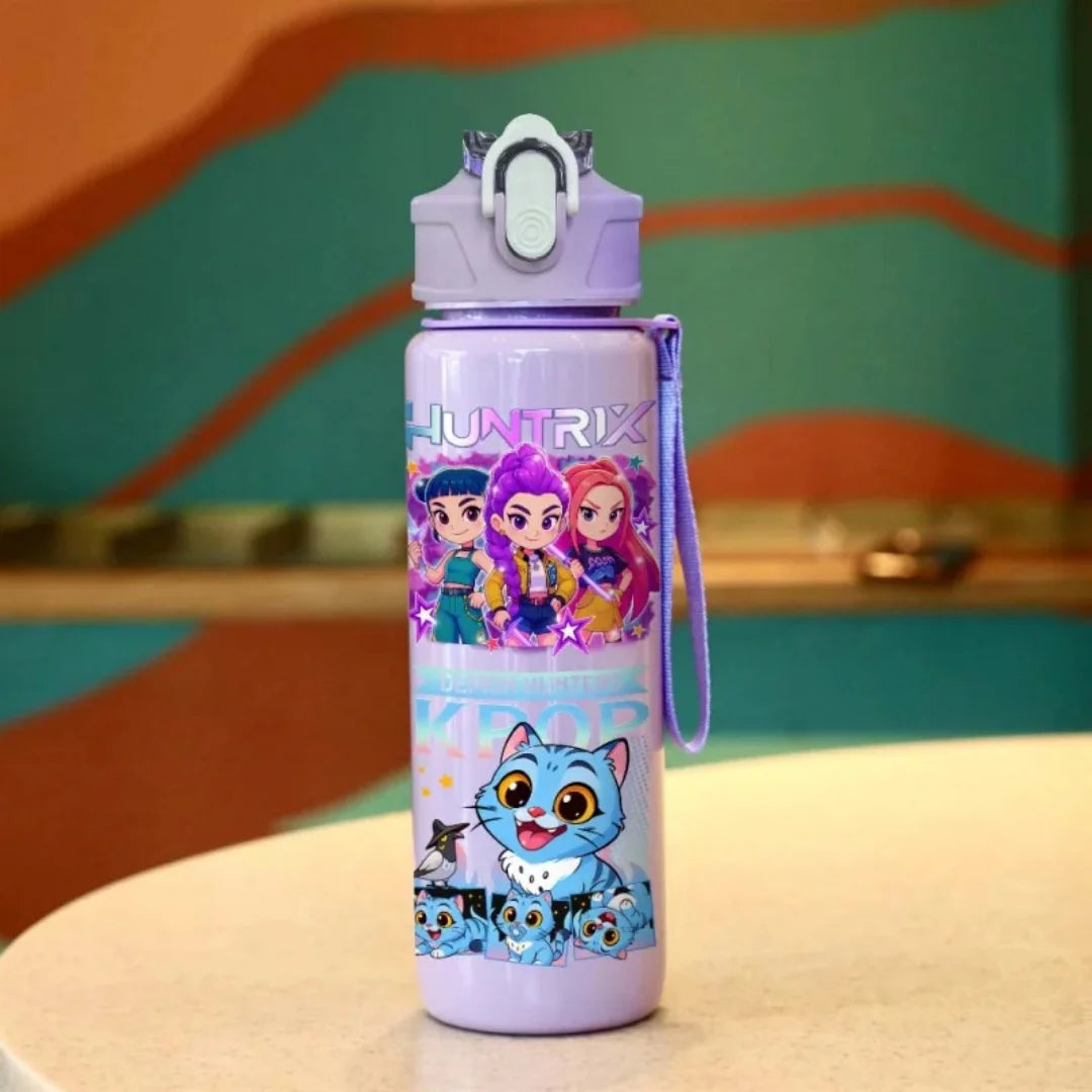 3D Printed Girl Cartoon Water Bottle, Stylish and Durable, Portable with Lanyard, Large Capacity, Leakproof, for All Ages.