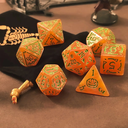 DND Dice Set -7pc Halloween Polyhedral Dice with Dice Bag for D&D RPG MTG Role Playing Table Party Games & DM & Dice Goblin