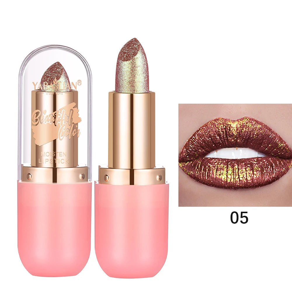 Metallic Violet Chameleon Lipstick Color Changing Matte Glitter Diamond Waterproof Pearl Shine Lip Gloss Sexy Makeup Halloween