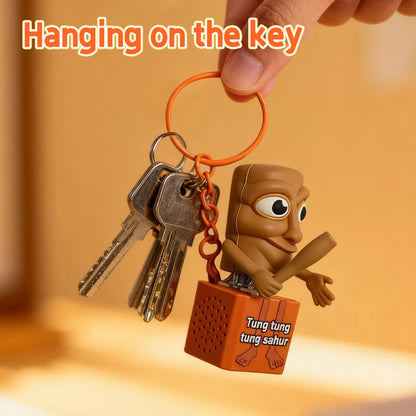 Tung tung tung Sahur Keychain Wooden Stick Man Button Keychain Click Luminous Sound Pendant Anime Peripheral Decor Gift Toys