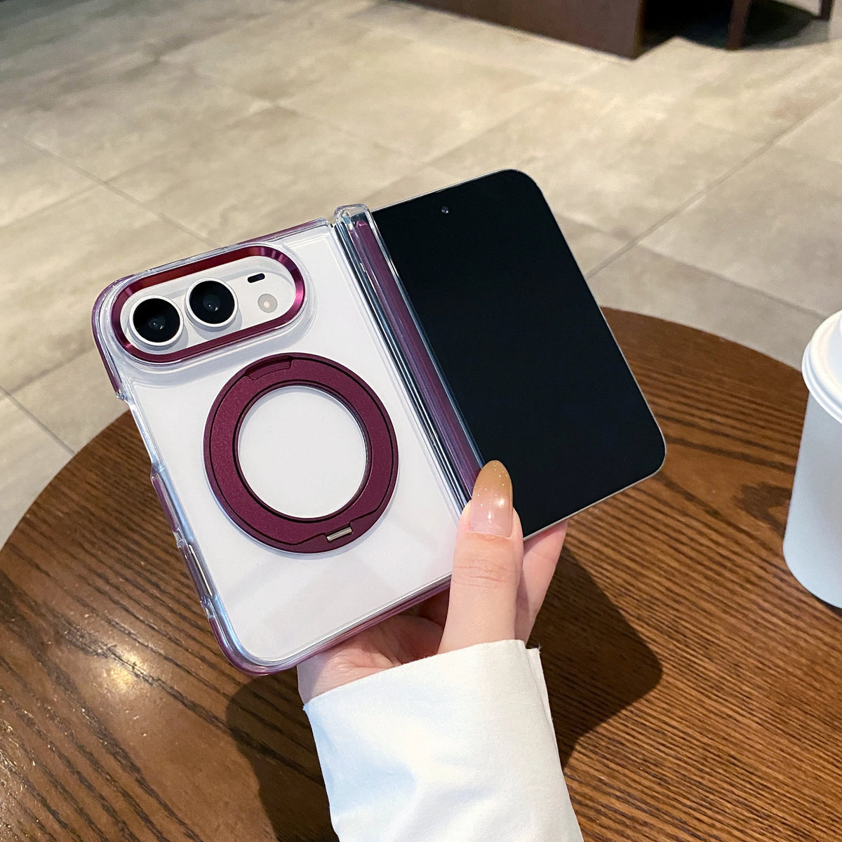 Bicolor 360 Rotating Magnetic Kickstand Case for iPhone Ultra 18 Fold Wide Metal Lens Shockproof Central Axis Protection Cover