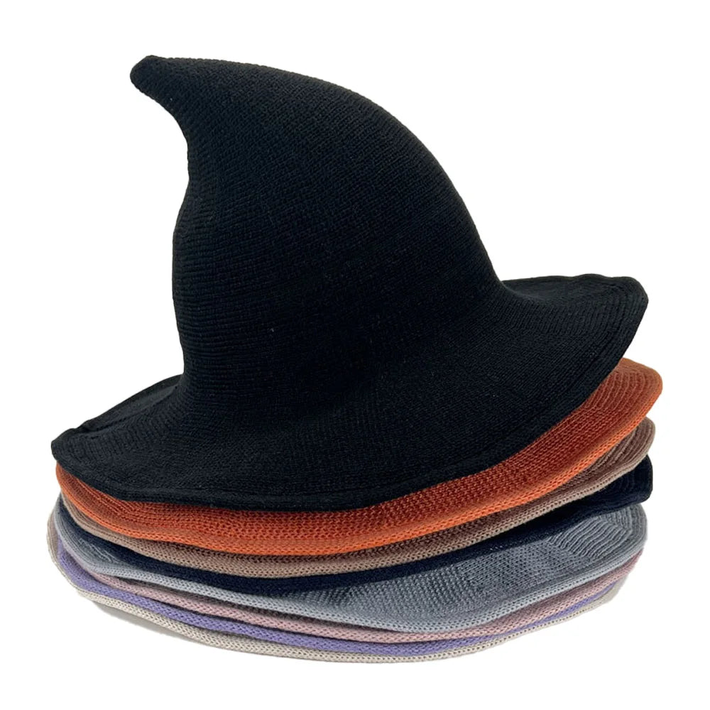 Halloween Witch Hat Long Point Hat Knitted Cap for Women Halloween Party Hat Magical Hat Festival Party Cosplay Decoration