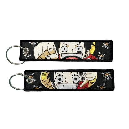 One Piece Anime Key Chains with Cute Jet Manga Embroidery Fashion Key Tag for Jewelry Accessory Key Ring Holder Gift Anime Fans