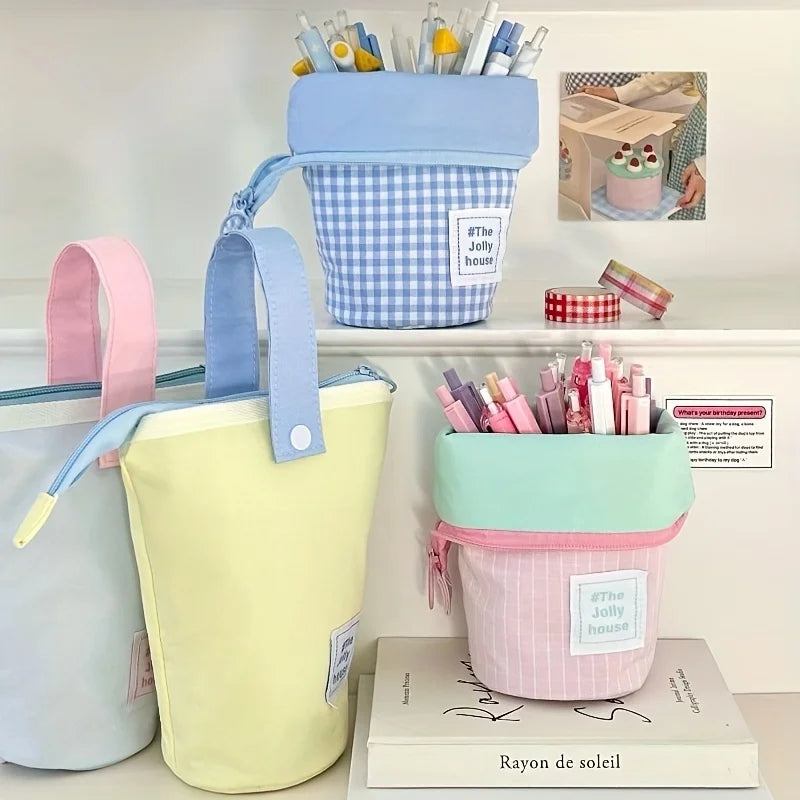 Jolly House Large Capacity Pencil Case, Zipper Fabric Desk Organizer Pen Holder for School Office Travel