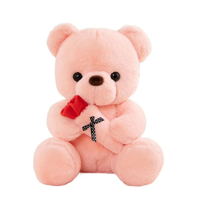Wedding Rose Bear Plush Toy Cute Stuffed Animal Gift for Valentines Day Anniversary and Romantic Celebration Decor