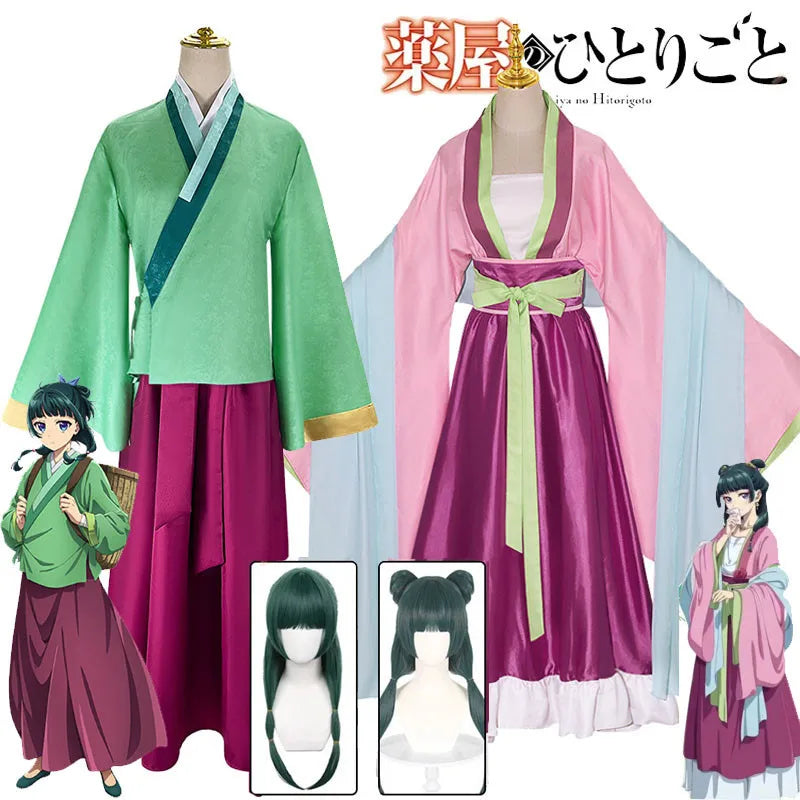 Mao Mao Cosplay Costume Wig Anime The Apothecary Dress Skirt Green Top Kusuriya No Hitorigoto Halloween for Women