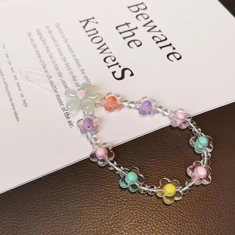 Phone Anti-lost Lanyard Key Short Wrist Pendant Colorful Macaron Round Bead Pendant Women's Hand-held Chain Mobile Phone Lanyard