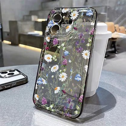 Flower Phone Case For iPhone 17 16 18 Pro Max 13 14 12 11 15 Pro Max 16e Air 7 Plus SE Shockproof Transparent Cover Soft Funda