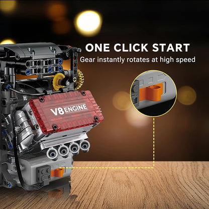 Brick V8 Engine Motorized Simulation Model Electrically Drive Building Blocks Technical Car Parts Creative DIY Toys Gifts Adult