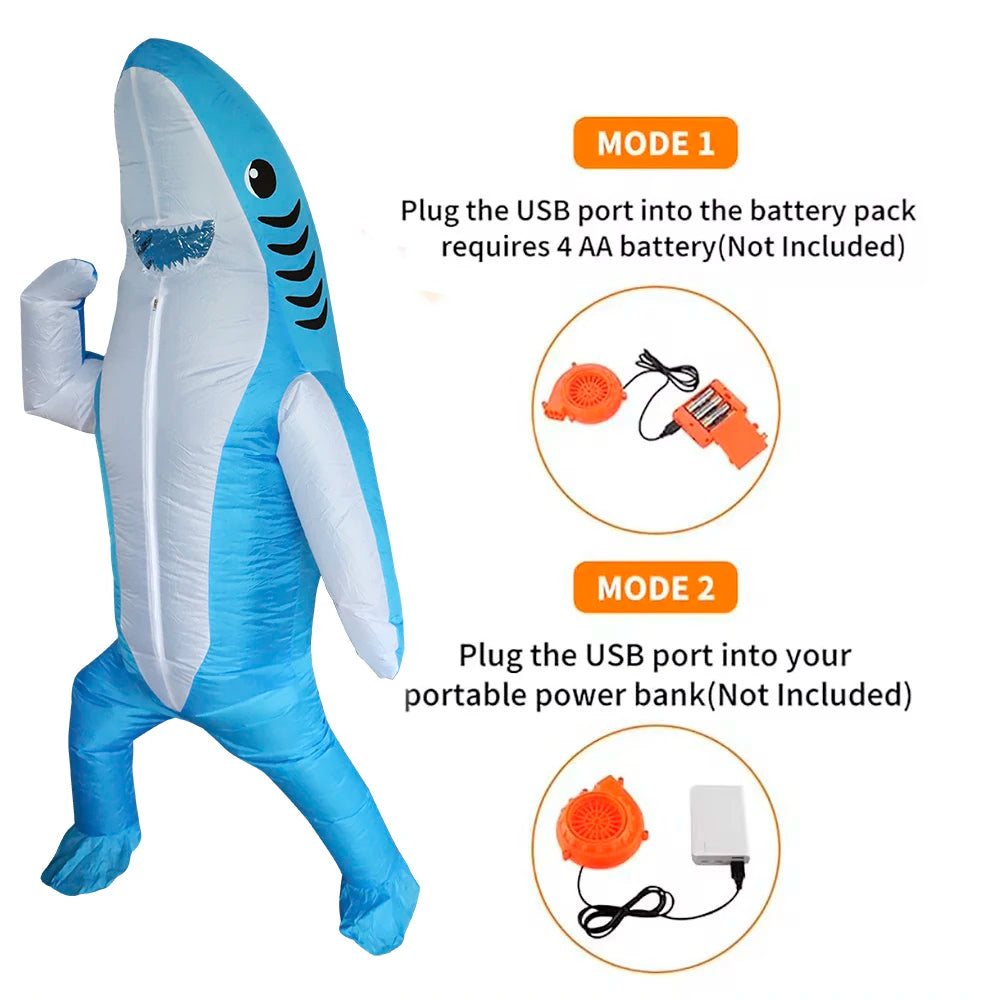 2 Sizes, Cute Unique Standing Shark Design Inflatable Suit, Halloween Christmas Play Inflatable Costume Props