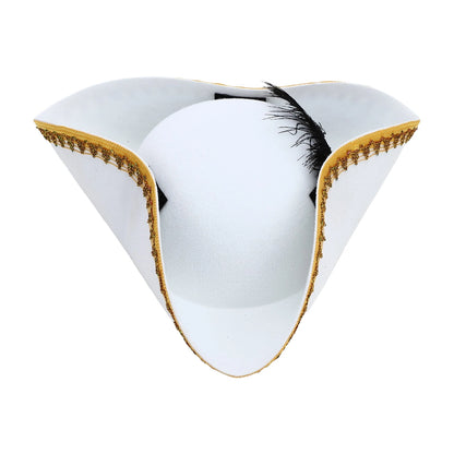 Men Women Unique Tricorn Hat Pirate Cap Metallic Brim Embellish Felt Hat for Masquerade Halloween Cosplay Colonial Costume Hat