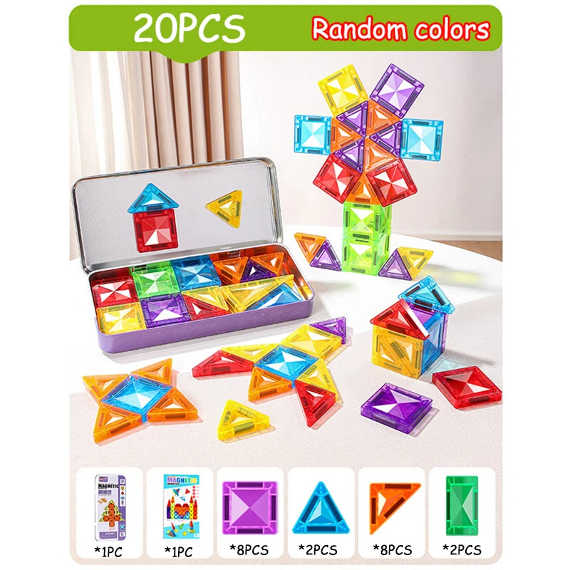 Children's Magnetic Tiles Building Toys 3D Thinking Training Construction Game Portable Iron Box Set Travel Activity Toys Gifts