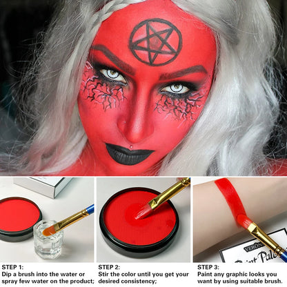 30g Water-Activated Monochromatic Face & Body Paint Coloring with brush Cosmetic Face Paint Halloween Party Body Painting Makeup