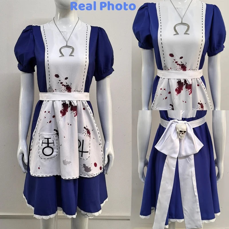 Anime Alice Princess Dress Maid Apron Dress Game Madness Returns Alice Cosplay Costume For Women Girls Halloween Party
