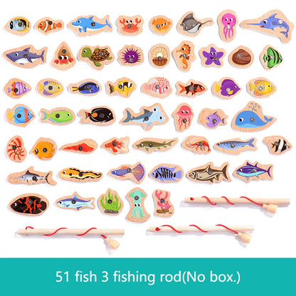 Wooden Magnetic Fishing Toy Montessori Marine Cognition Hand Eye Coordination Kids Early Educational Parent Child Birthday Gifts