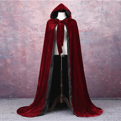 Adult Child Velvet Hooded Cape New Adult Halloween Hooded Cloak Velvet Witches Princess Black Red Velvet Hooded