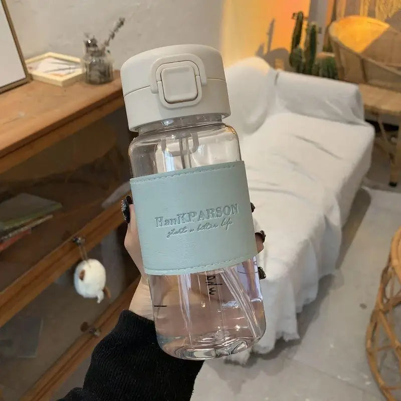 500ml Creative Water Bottle with Straw Portable Plastic Pop-Up Cover Water Cup for School Kids Leak-Proof Cute Drinking Bottle