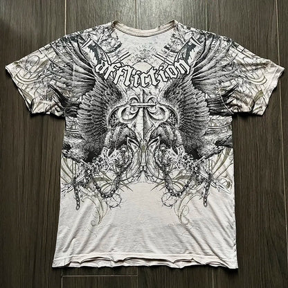 90s affliction Hip Hop Skull Graphic t shirts Men Streetwear Goth Tops Men Clothes Casual Gothic Oversized Long Sleeve T shirt