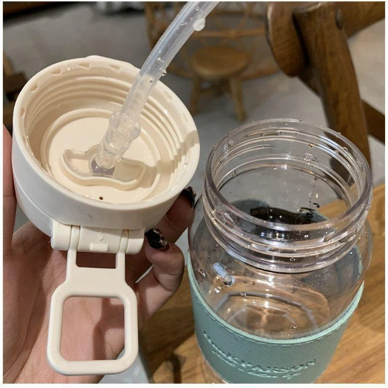 500ml Creative Water Bottle with Straw Portable Plastic Pop-Up Cover Water Cup for School Kids Leak-Proof Cute Drinking Bottle