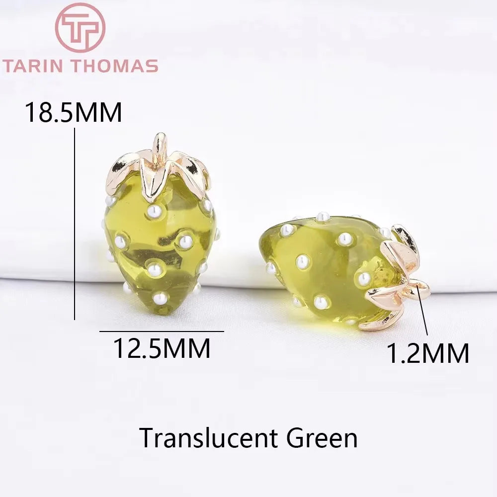 (10593) 4PCS 24K Gold Color Brass Pearl Embellished Hollow Strawberry Shaped Pendants High Quality DIY Jewelry Making