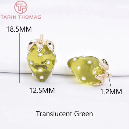 (10593) 4PCS 24K Gold Color Brass Pearl Embellished Hollow Strawberry Shaped Pendants High Quality DIY Jewelry Making