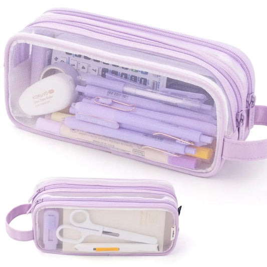 Purple Transparent Pencil Case, Large-capacity Simple Stationery Bag, Cute Cosmetic Bag, Student Study Supplies, Office Supplies