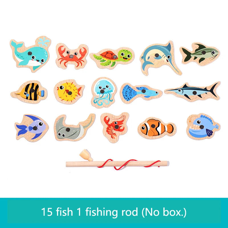 Wooden Magnetic Fishing Toy Montessori Marine Cognition Hand Eye Coordination Kids Early Educational Parent Child Birthday Gifts