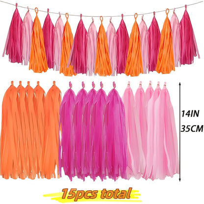 15Pcs Vibrant Tassel Garland Banners - Ideal for Birthday, Halloween, Christmas, Weddings Party Decorations and Home Decorations