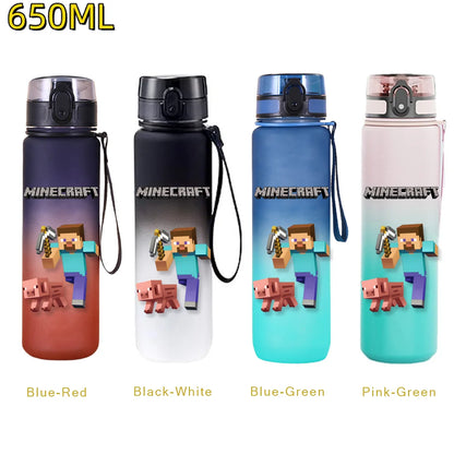 650ML Minecraft Sports Water Bottle LeakProof Plastic Cup Fitness Outdoor Shaker Drink Bottle Travel Office Jugs Birthday Gifts