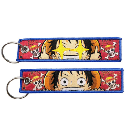 One Piece Anime Key Chains with Cute Jet Manga Embroidery Fashion Key Tag for Jewelry Accessory Key Ring Holder Gift Anime Fans