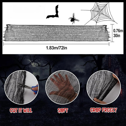 Spooky Halloween Fabric Decor -  Terror Gauze for Outdoor Scenes, Haunted Porch & Window Dressings