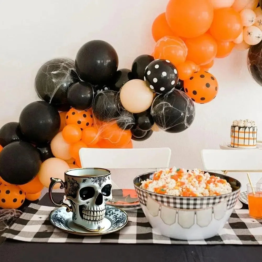 New Halloween Skull Printed Resin Coffee Cups and Saucers Gift Box Set Household High-grade Exquisite Coffee Tea Cup Set