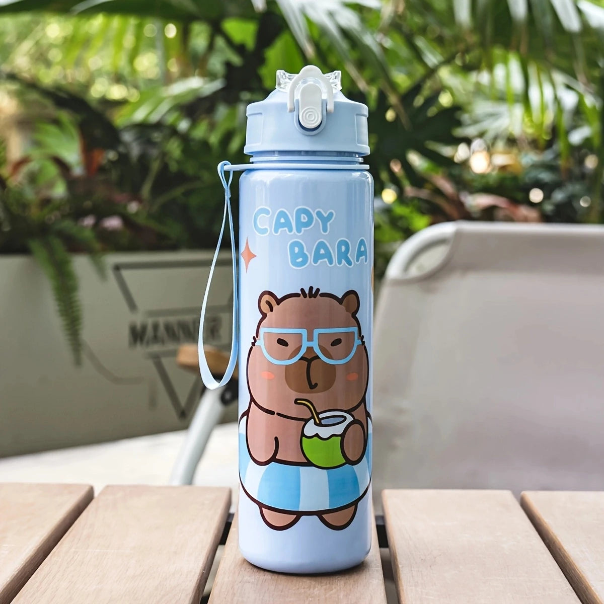 750ml/26oz Cute Cartoon Plastic Water Bottle with Straw Multi-Style Selection for Outdoor Sports Travel Camping Festive Parties