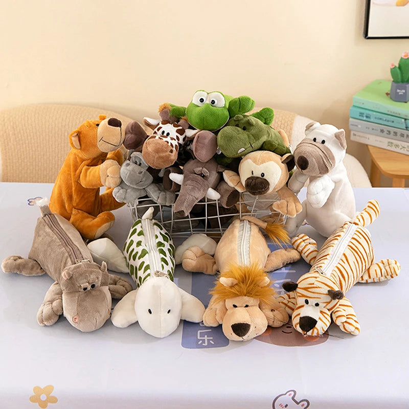 Cartoon Animal Elephant Lion Plush Pen Case For Kid School Season Large Capacity Supplies Stationery Storage Bag For Kid Gift