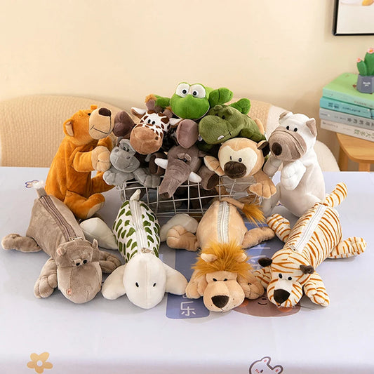 Cartoon Animal Elephant Lion Plush Pen Case For Kid School Season Large Capacity Supplies Stationery Storage Bag For Kid Gift