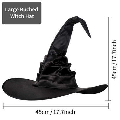 Halloween Witch Hat Black Folds Wizard Hats for Women Men Masquerade Party Carnival Costume Cosplay Props Halloween Decorations