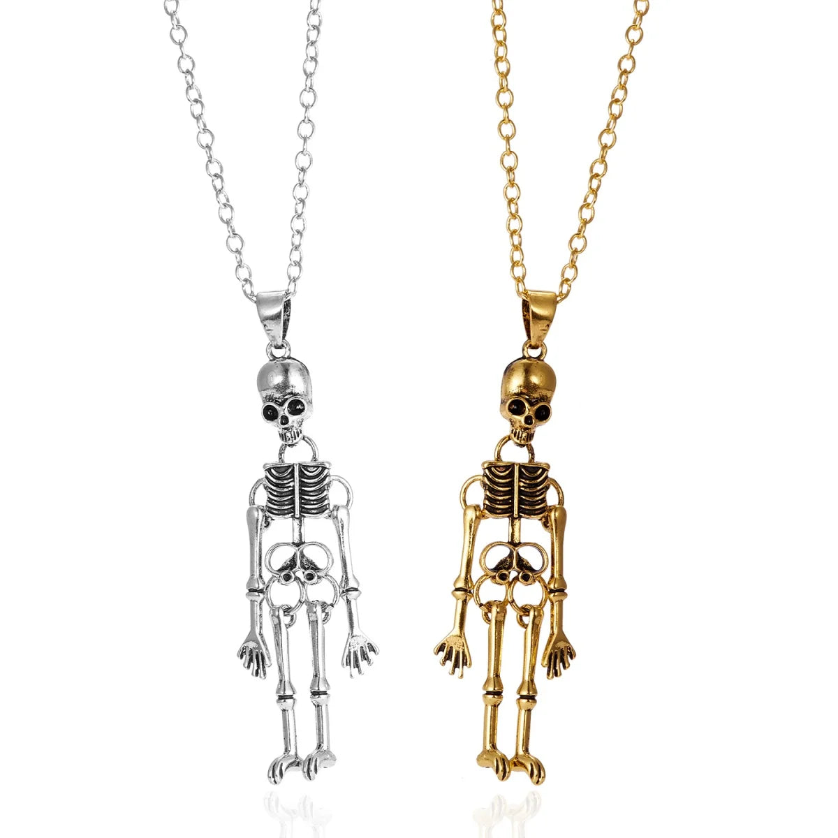 2Pcs/Set Retro Punk Skeleton Pendant Couple Necklace For Women Men Halloween Gothic Metal Skull BFF Choker Hip Hop Party Jewelry