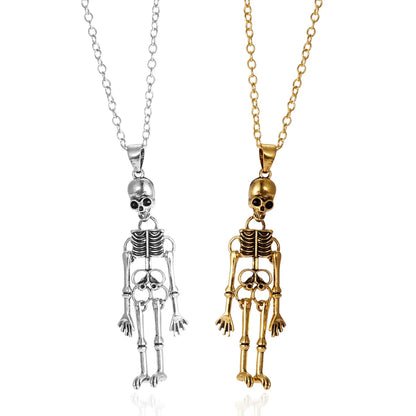 2Pcs/Set Retro Punk Skeleton Pendant Couple Necklace For Women Men Halloween Gothic Metal Skull BFF Choker Hip Hop Party Jewelry