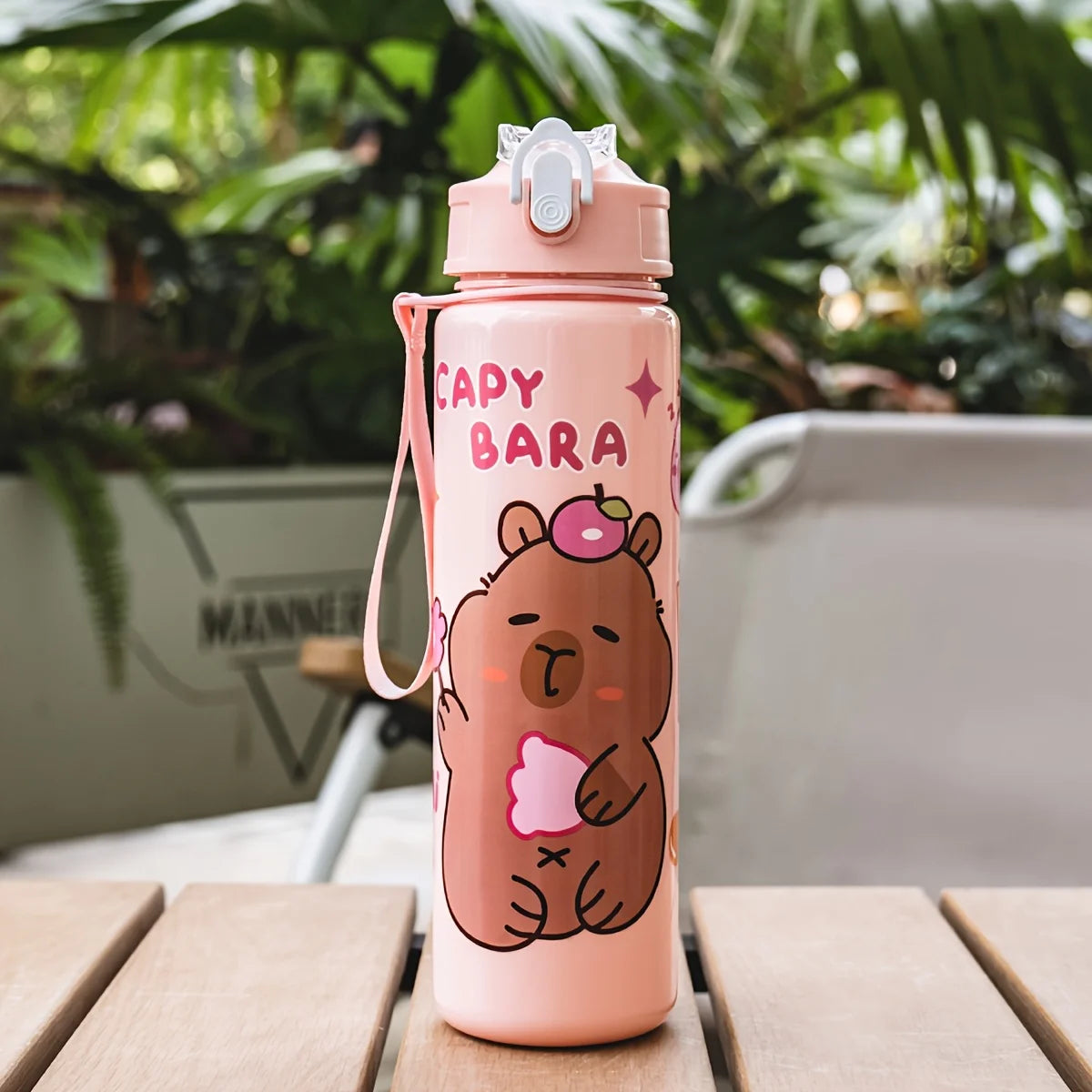 750ml/26oz Cute Cartoon Plastic Water Bottle with Straw Multi-Style Selection for Outdoor Sports Travel Camping Festive Parties